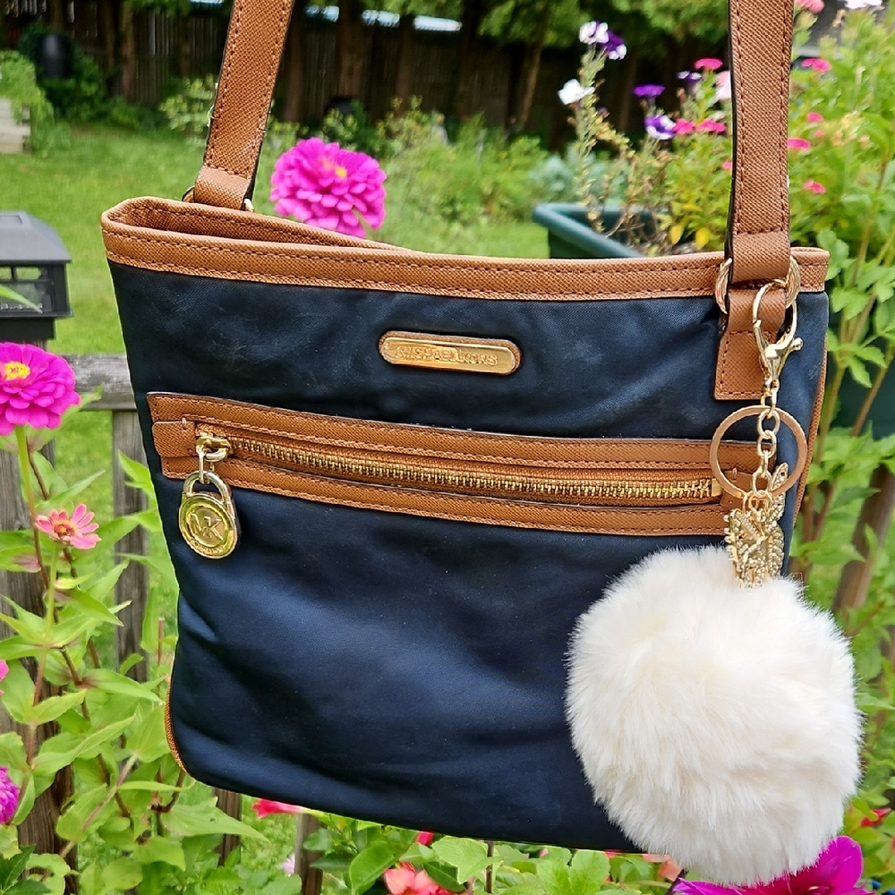 Michael Kors Navy and Brown Nylon Shoulder Bag